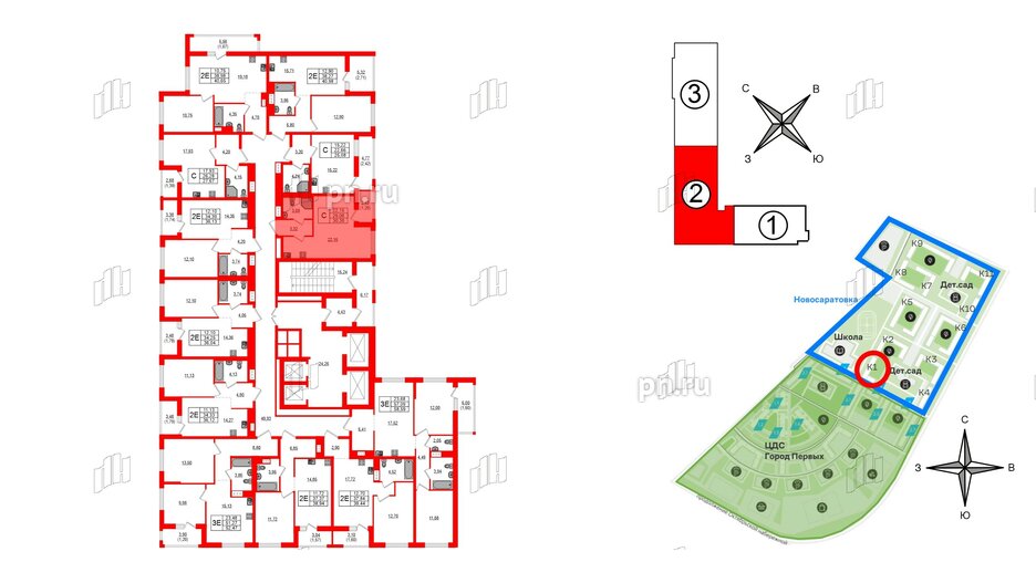 Квартира в ЖК Южная Нева, студия, 30.35 м², 22 этаж