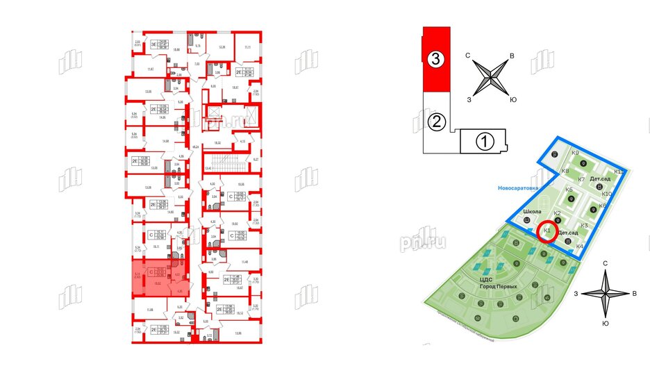 Квартира в ЖК Южная Нева, студия, 25.95 м², 3 этаж