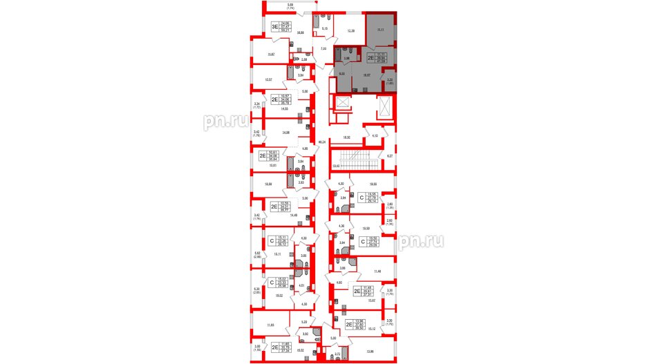 Квартира в ЖК Южная Нева, 1 комнатная, 41.59 м², 18 этаж