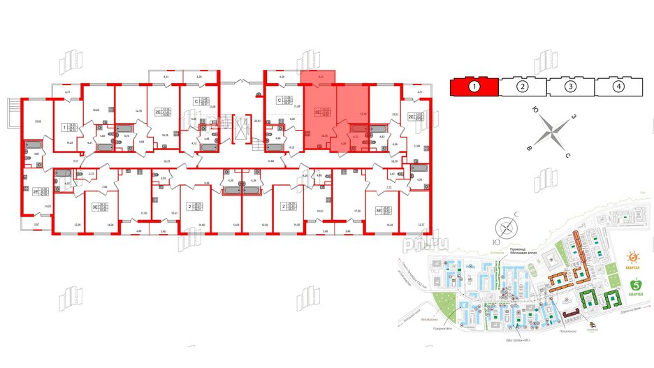 Квартира в ЖК ЯСНО.ЯНИНО, 1 комнатная, 41.49 м², 1 этаж