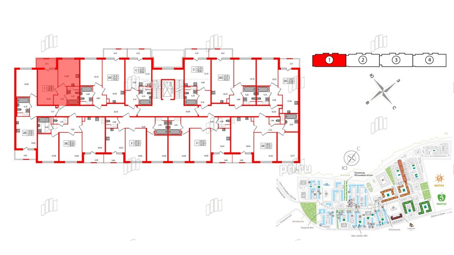 Квартира в ЖК ЯСНО.ЯНИНО, 1 комнатная, 34.99 м², 2 этаж