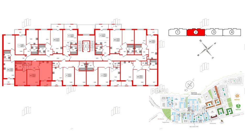 Квартира в ЖК ЯСНО.ЯНИНО, 2 комнатная, 56.46 м², 2 этаж