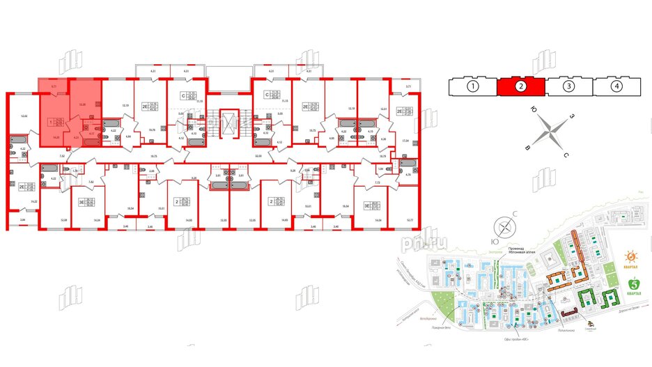 Квартира в ЖК ЯСНО.ЯНИНО, 1 комнатная, 34.99 м², 2 этаж