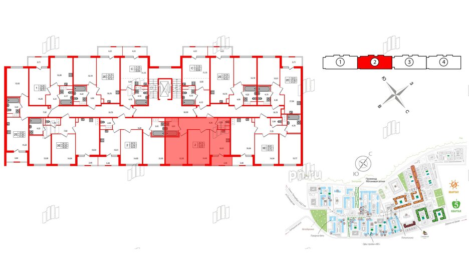 Квартира в ЖК ЯСНО.ЯНИНО, 2 комнатная, 51.94 м², 4 этаж