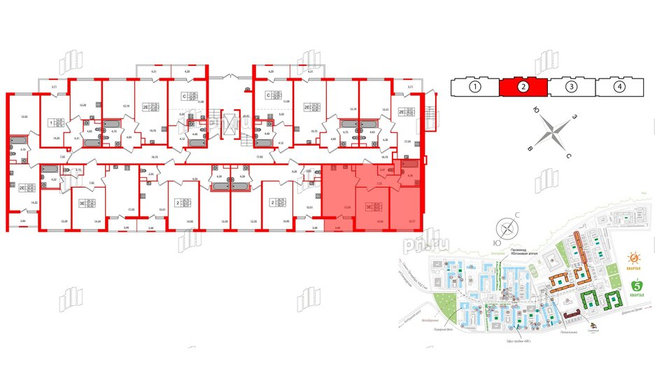 Квартира в ЖК ЯСНО.ЯНИНО, 2 комнатная, 58.81 м², 1 этаж