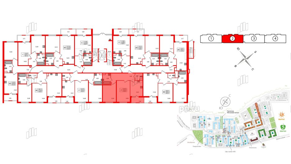 Квартира в ЖК ЯСНО.ЯНИНО, 2 комнатная, 52.91 м², 1 этаж