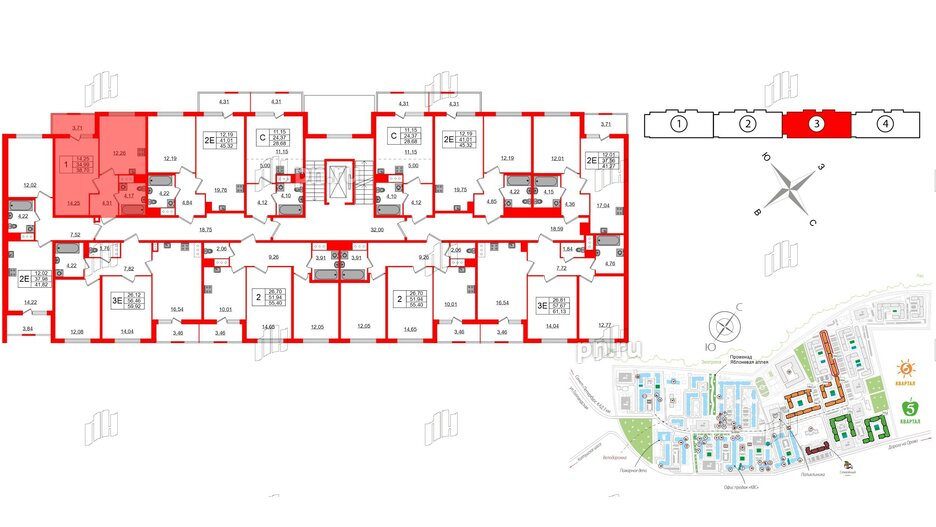 Квартира в ЖК ЯСНО.ЯНИНО, 1 комнатная, 34.99 м², 2 этаж