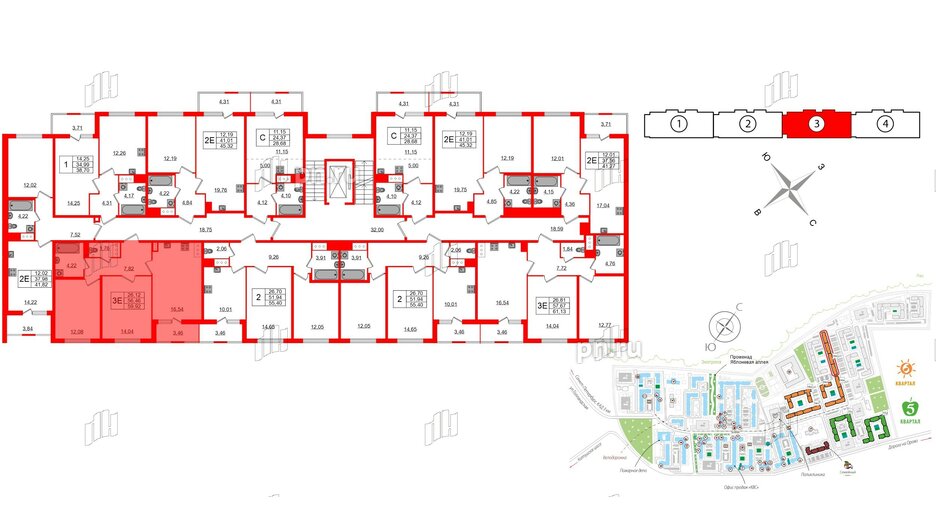 Квартира в ЖК ЯСНО.ЯНИНО, 2 комнатная, 56.46 м², 3 этаж