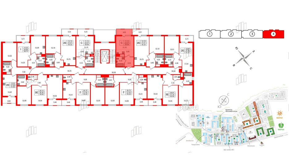 Квартира в ЖК ЯСНО.ЯНИНО, студия, 24.37 м², 2 этаж