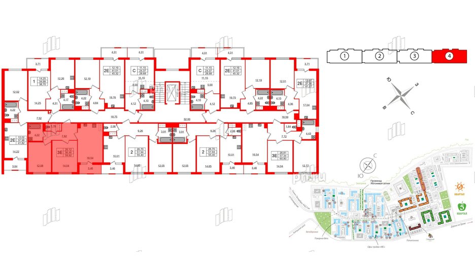 Квартира в ЖК ЯСНО.ЯНИНО, 2 комнатная, 56.46 м², 2 этаж