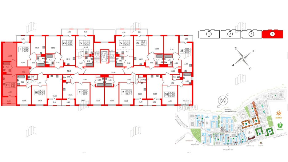 Квартира в ЖК ЯСНО.ЯНИНО, 1 комнатная, 37.98 м², 2 этаж