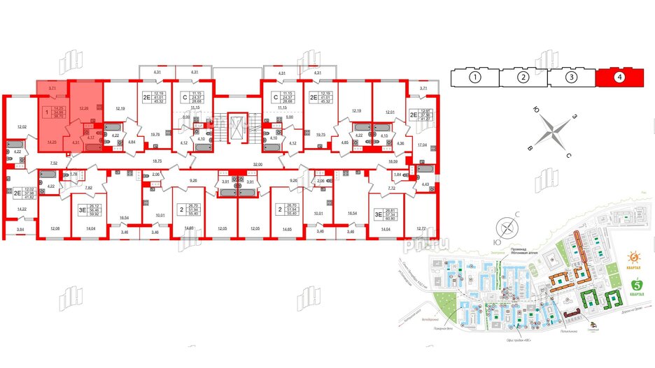 Квартира в ЖК ЯСНО.ЯНИНО, 1 комнатная, 34.99 м², 2 этаж