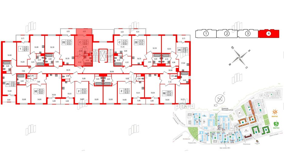 Квартира в ЖК ЯСНО.ЯНИНО, студия, 24.37 м², 2 этаж