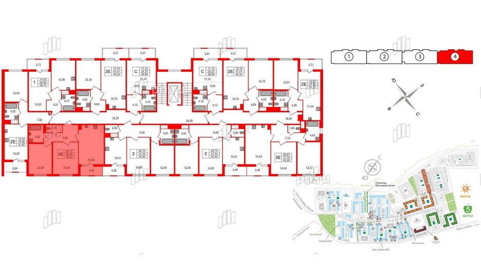 Квартира в ЖК ЯСНО.ЯНИНО, 2 комнатная, 56.46 м², 4 этаж