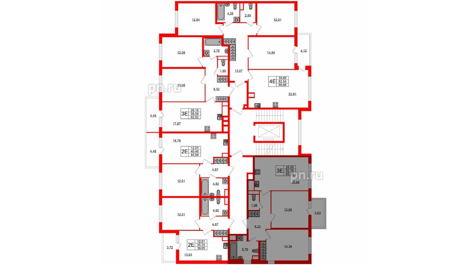 Квартира в ЖК ЯСНО.ЯНИНО, 2 комнатная, 62.1 м², 2 этаж