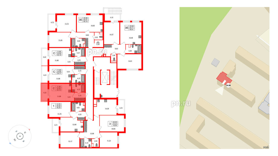 Квартира в ЖК ЯСНО.ЯНИНО, студия, 24.96 м², 1 этаж