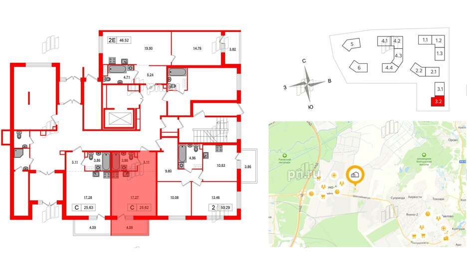 Квартира в ЖК «Янила», студия, 25.62 м², 1 этаж