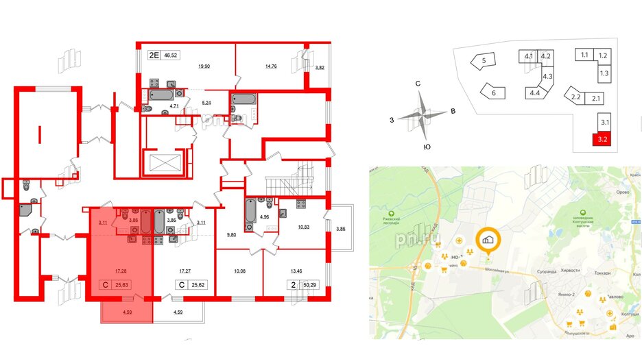 Квартира в ЖК «Янила», студия, 25.63 м², 1 этаж