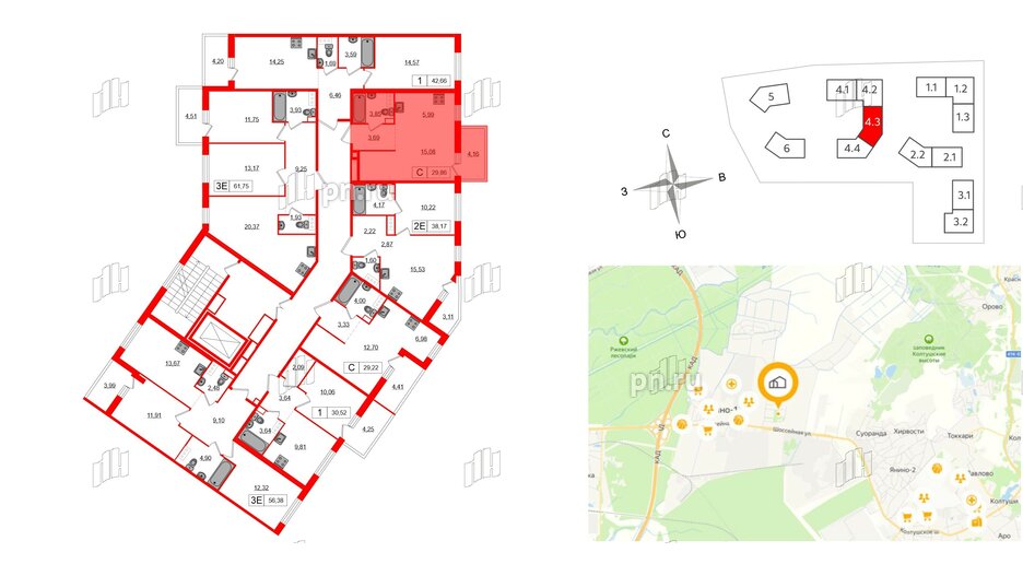 Квартира в ЖК «Янила», студия, 29.86 м², 6 этаж