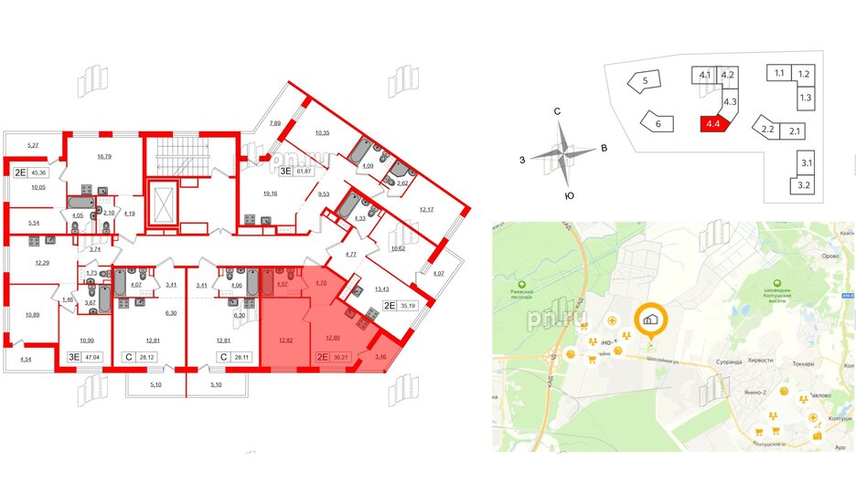 Квартира в ЖК «Янила», 1 комнатная, 36.21 м², 8 этаж