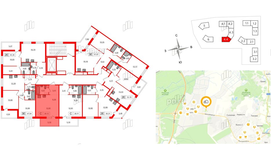 Квартира в ЖК «Янила», студия, 28.12 м², 4 этаж