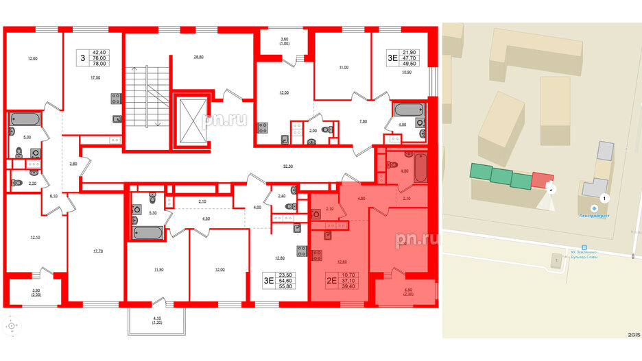 Квартира в ЖК Янила Форест, 1 комнатная, 39.4 м², 5 этаж