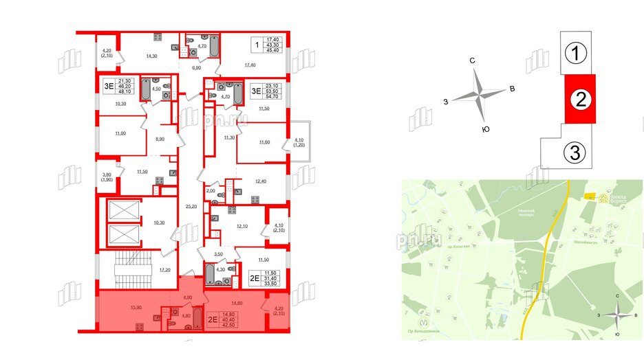 Квартира в ЖК Янила Форест, 1 комнатная, 42.5 м², 2 этаж