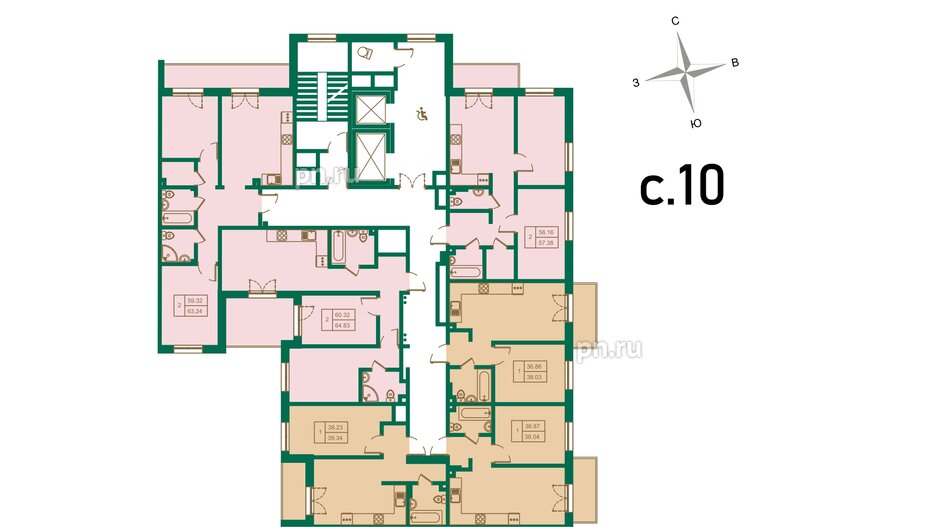 Квартира в ЖК ЛесArt, 2 комнатная, 62.45 м², 7 этаж