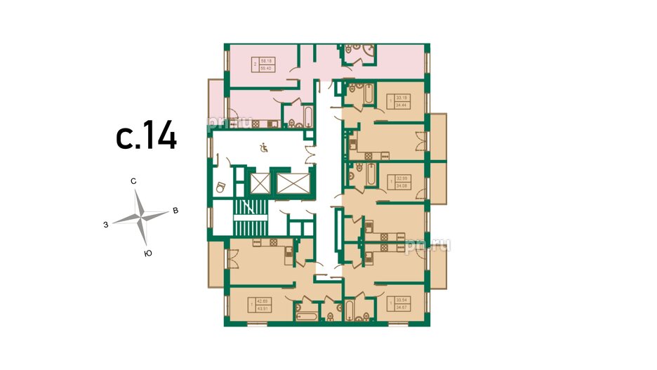 Квартира в ЖК ЛесArt, 1 комнатная, 34.44 м², 7 этаж