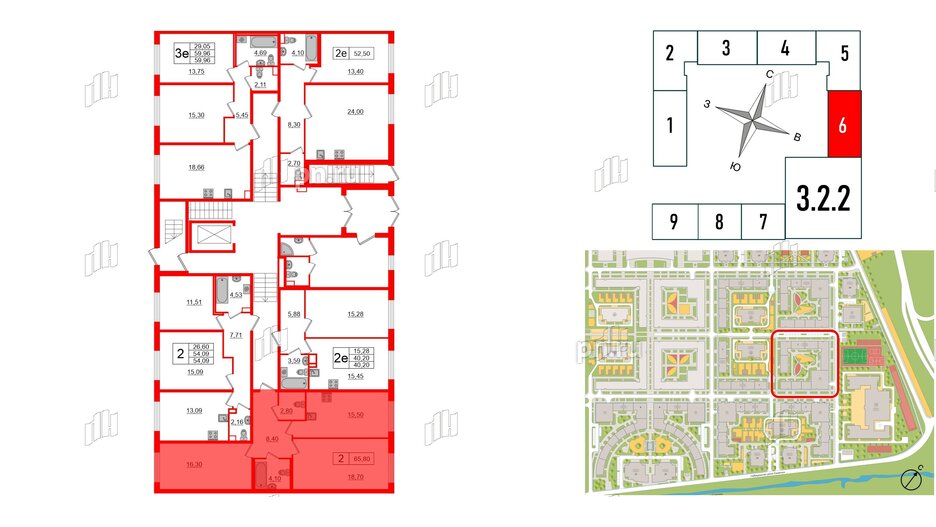 Квартира в ЖК 'OKLA', 2 комнатная, 64.57 м², 1 этаж