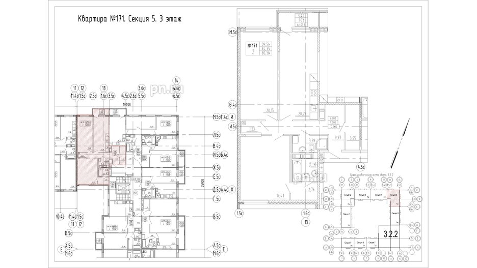 Квартира в ЖК 'OKLA', 2 комнатная, 85.38 м², 3 этаж