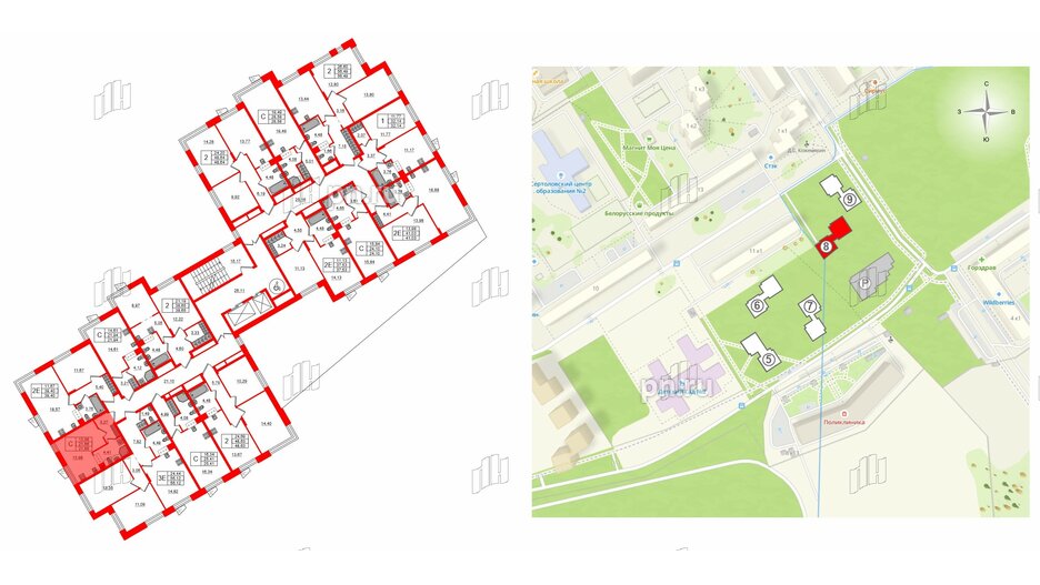 Квартира в ЖК VEREN NORT Сертолово, 1 комнатная, 41.03 м², 3 этаж