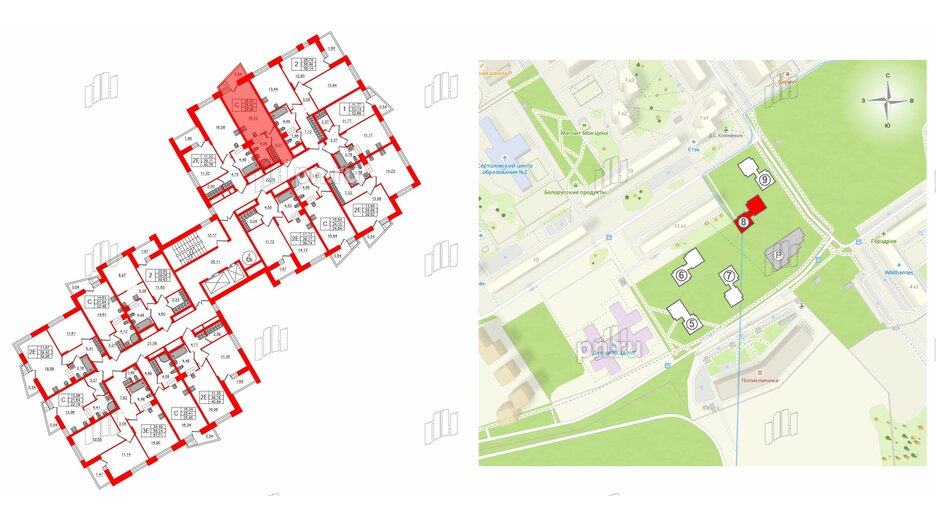 Квартира в ЖК VEREN NORT Сертолово, 1 комнатная, 32.68 м², 8 этаж