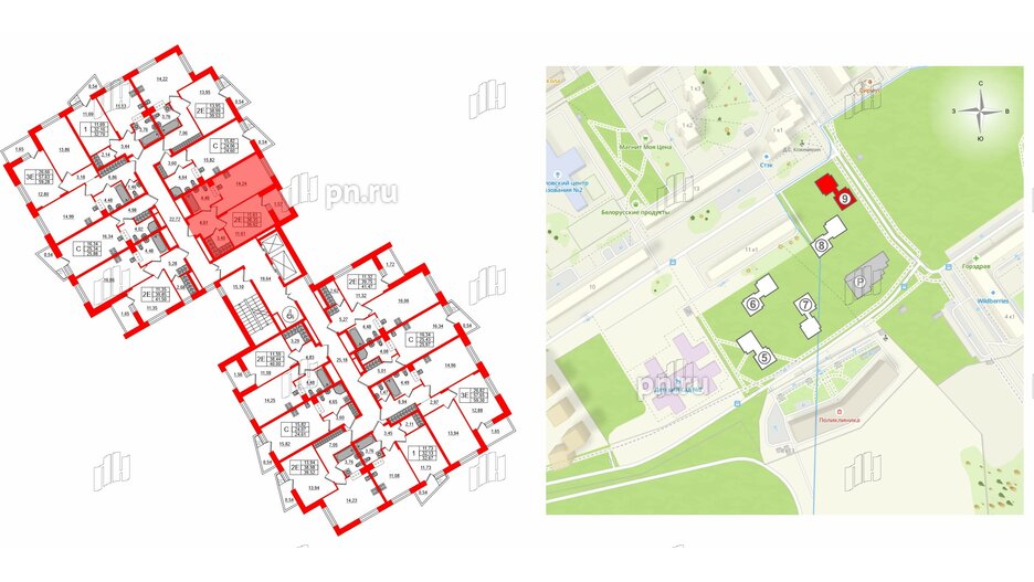 Квартира в ЖК VEREN NORT Сертолово, 2 комнатная, 59.28 м², 9 этаж