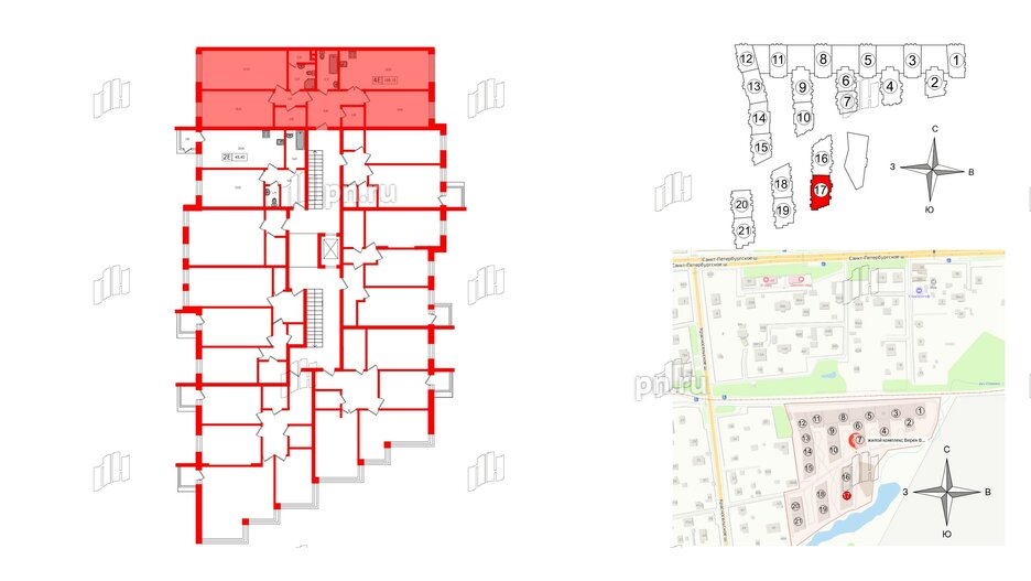 Квартира в ЖК VEREN Village Стрельна, 3 комнатная, 105.1 м², 3 этаж