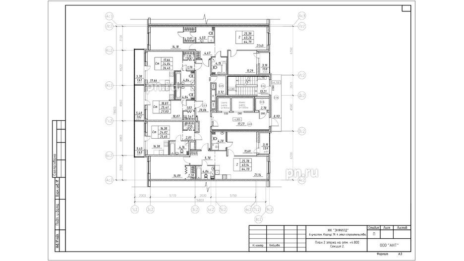 Квартира в ЖК Энфилд, 2 комнатная, 64.79 м², 2 этаж