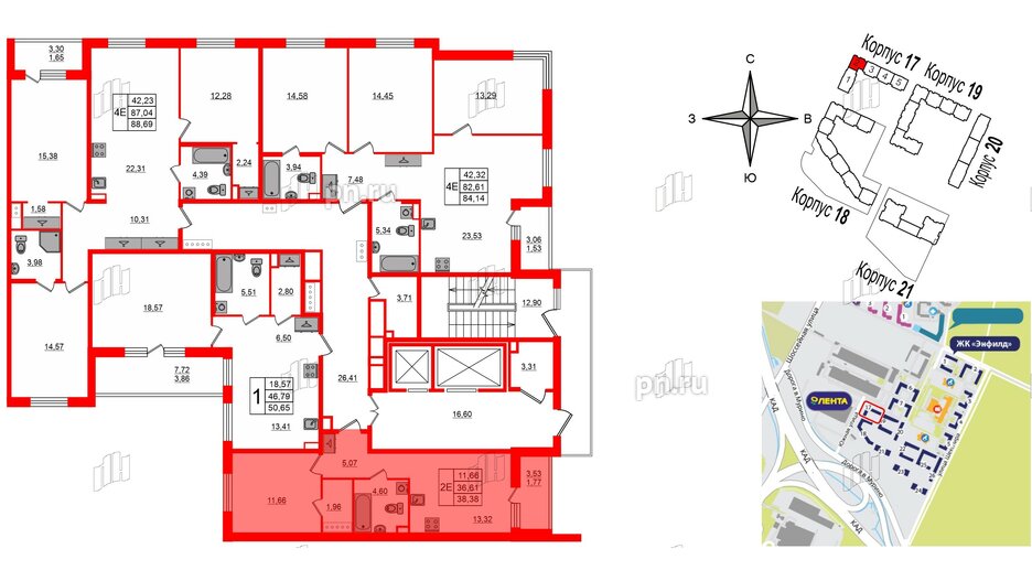 Квартира в ЖК Энфилд, 3 комнатная, 88.69 м², 4 этаж