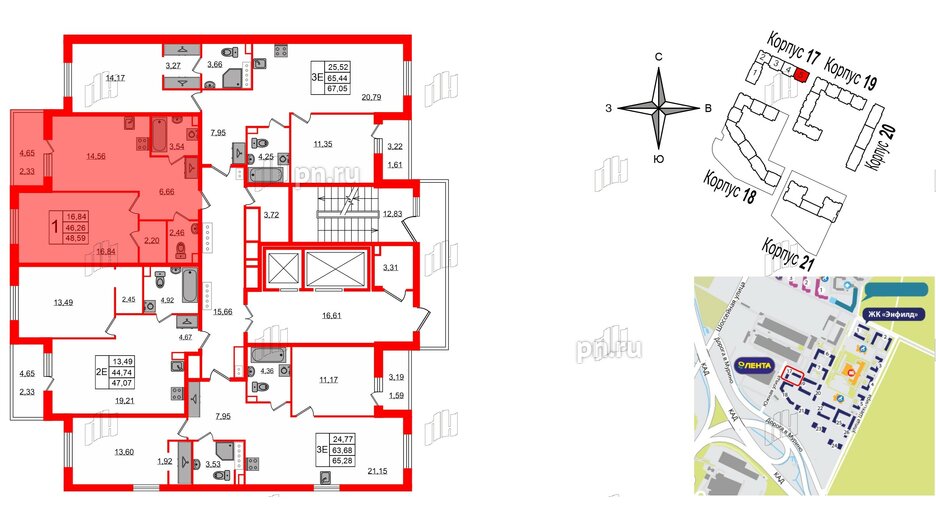 Квартира в ЖК Энфилд, 2 комнатная, 67.05 м², 12 этаж