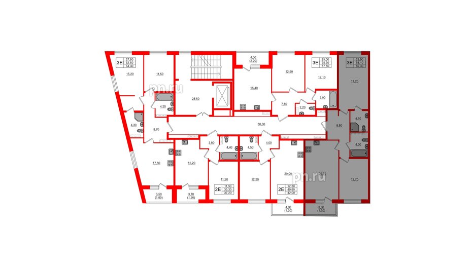 Квартира в ЖК Пулковский дом, 2 комнатная, 64.4 м², 3 этаж