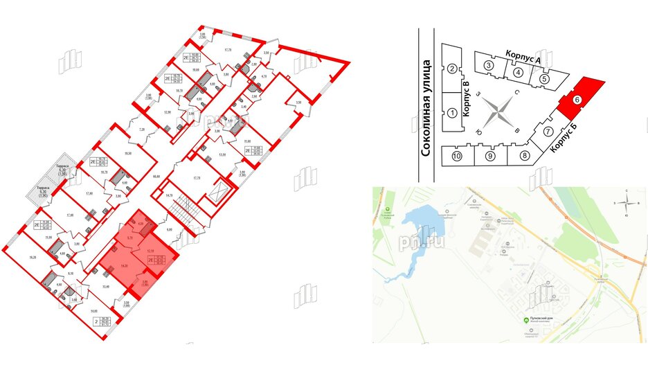 Квартира в ЖК Пулковский дом, 2 комнатная, 69.2 м², 1 этаж