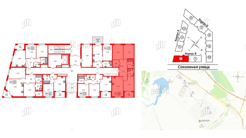 Квартира в ЖК Пулковский дом, 1 комнатная, 33.8 м², 1 этаж