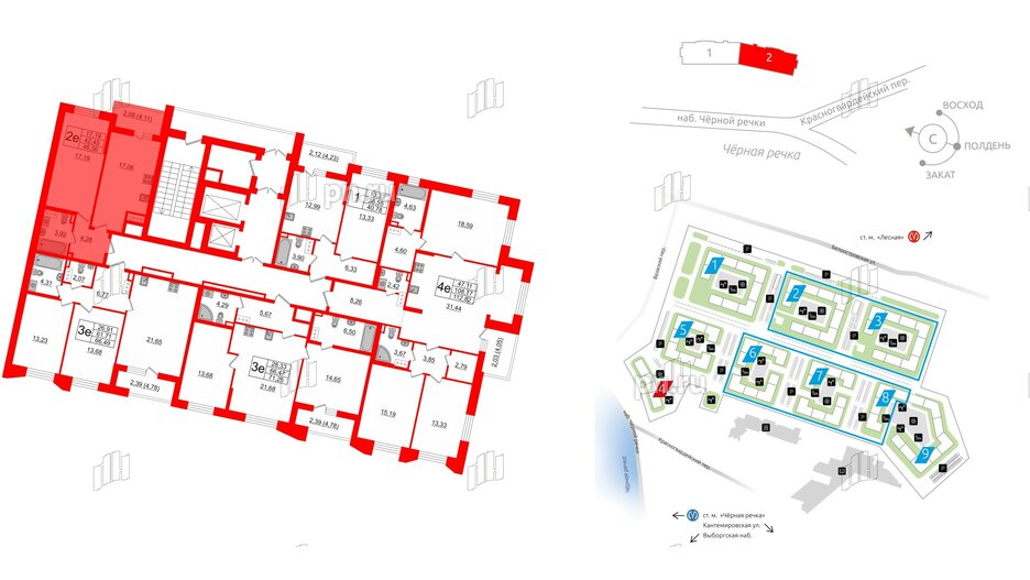 Квартира в ЖК «Черная Речка», 1 комнатная, 42.45 м², 12 этаж