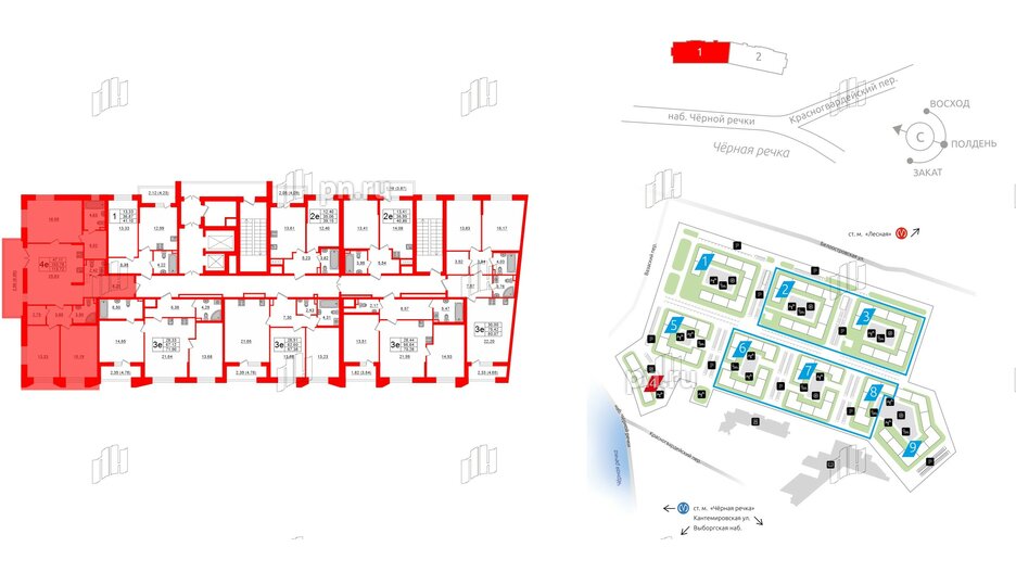 Квартира в ЖК «Черная Речка», 3 комнатная, 103.76 м², 2 этаж