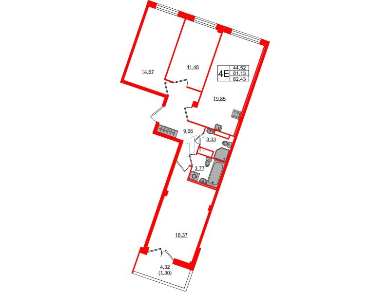 Квартира в ЖК Neva Residence, 3 комнатная, 82.8 м², 7 этаж
