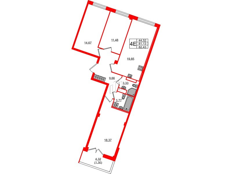 Квартира в ЖК Neva Residence, 3 комнатная, 83.1 м², 8 этаж