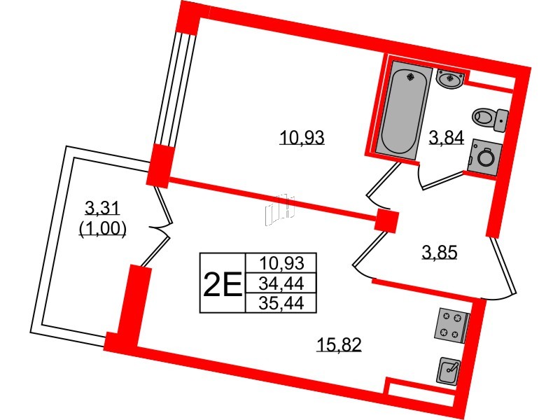 Квартира в ЖК Neva Residence, 1 комнатная, 35.4 м², 7 этаж