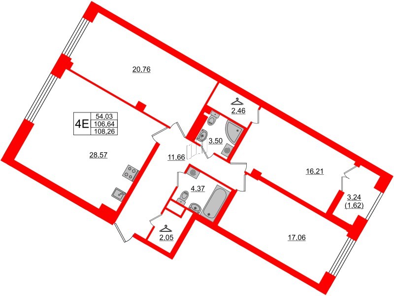Квартира в ЖК Neva Residence, 3 комнатная, 108 м², 7 этаж