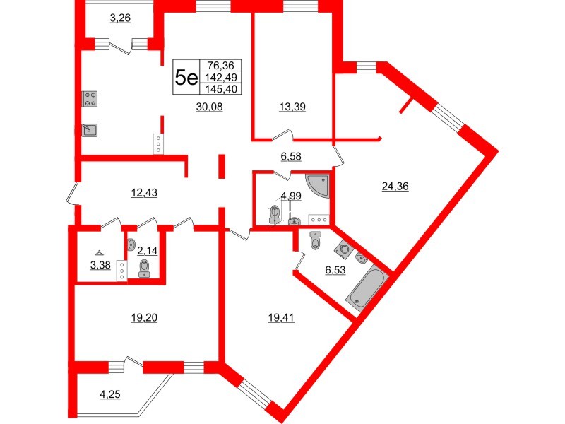 Квартира в ЖК ID Парк Победы, 4 комнатная, 145.4 м², 3 этаж