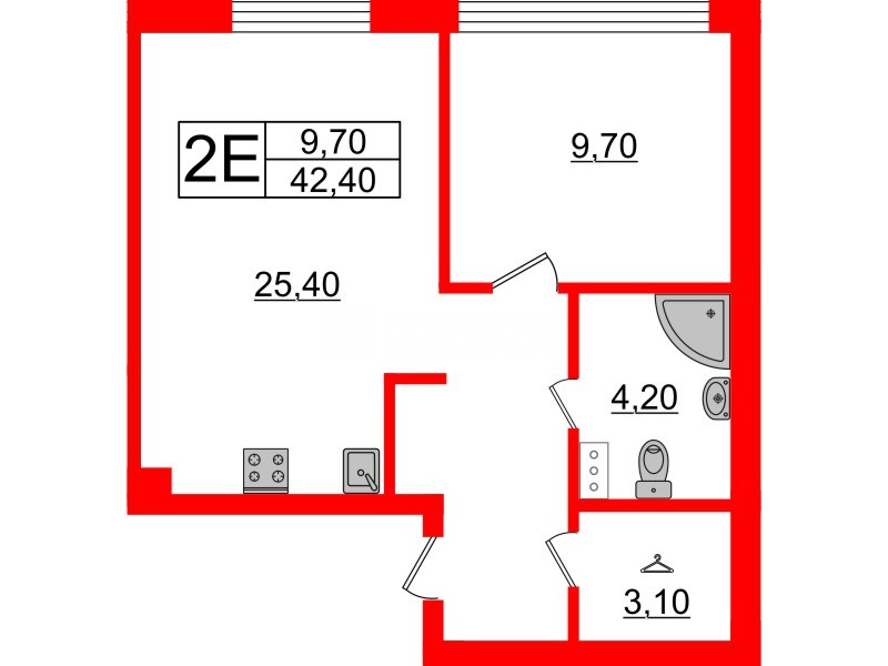Апартаменты в ЖК Инвест-отель «IN2IT», 1 комнатные, 42.14 м², 27 этаж