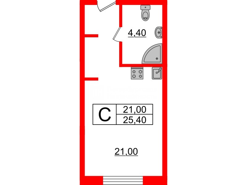 Апартаменты в ЖК Инвест-отель 'IN2IT', студия, 24.99 м², 3 этаж
